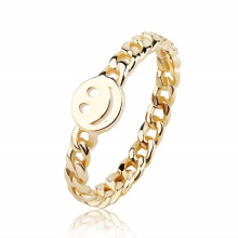 Gold and silver Smiley Face Happy Face Ring with Cute Chain Link Good Luck Stackable Rings for Women